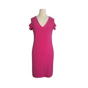 Clara Sunwoo Cold Shoulder Sheath‎ Mini Dress Small Pink V-neck Slinky Stretch